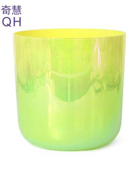 黄色绿色渐变水晶歌唱碗颂钵水晶钵打击乐器瑜伽愈合歌唱碗音乐钵