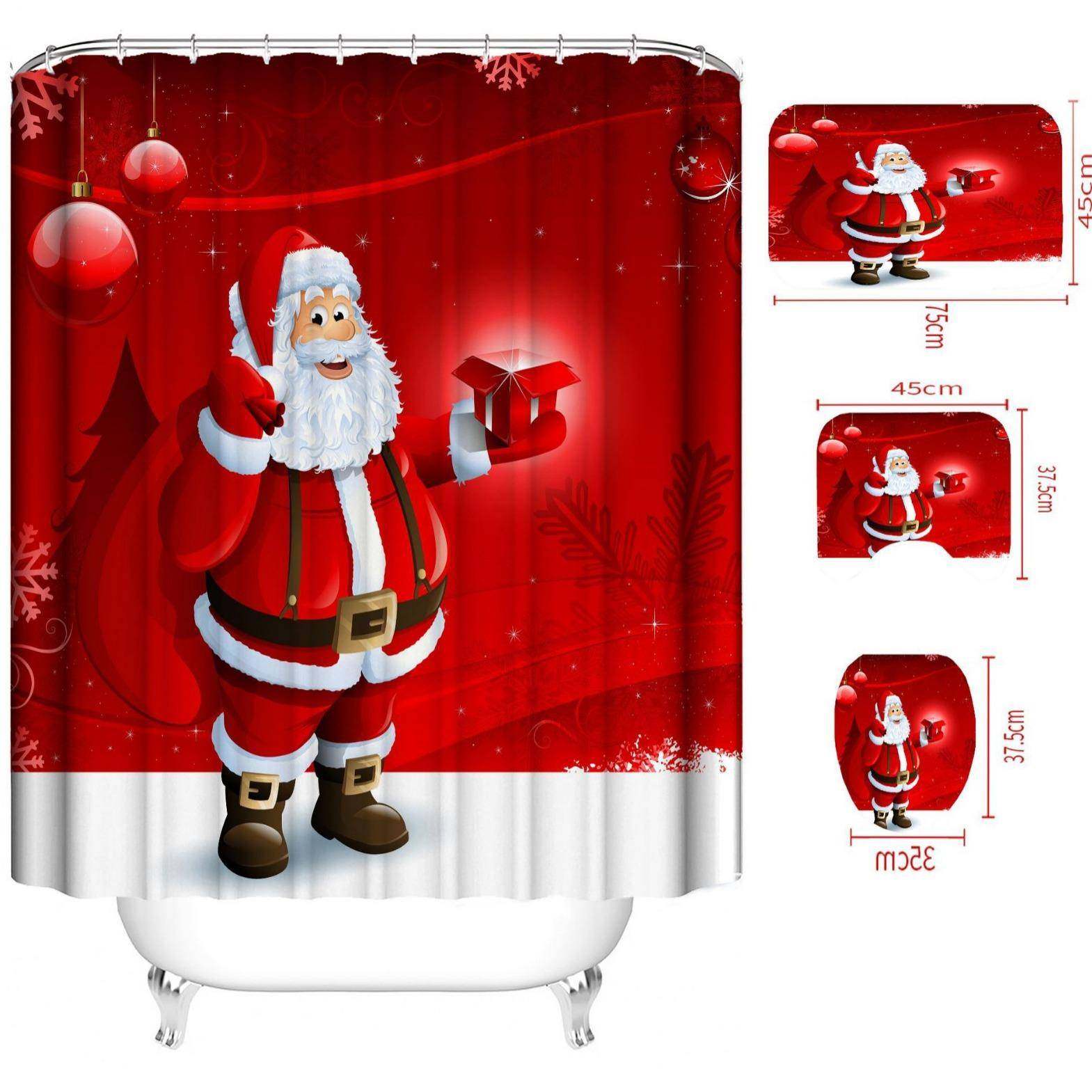 浴帘地垫套装圣诞老人雪人数码印花卡通防水全涤浴室浴帘四件套,节庆用品/礼品,新娘配件,淘宝优惠券,粉丝福利购,淘宝优惠卷