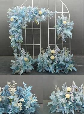 新款婚庆大款地排花浅蓝色仿真绢花装饰花排T台路引婚礼花艺整套