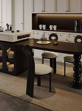 中古风可伸缩岛台餐小岛圆一体弧纯黑沃顿板家用户型沃51553顿岩