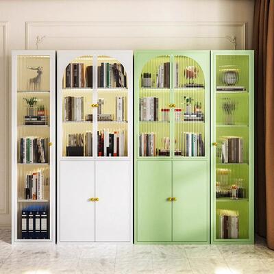 置铁艺钢化玻璃门书架风现简BFI约物柜法式奶油客厅家用代储物展