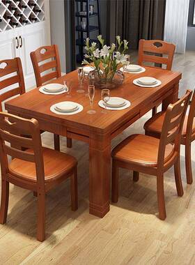 实木餐桌XCZ666长方饭桌子酒店饭店家吃小户型餐形桌椅用组合现代