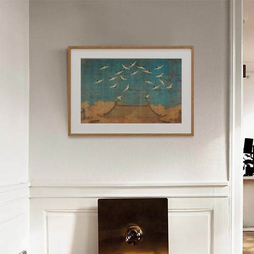 宋徽宗鹤《瑞C160头图》新中式客厅玄关实木装山饰画茶室丘工艺床