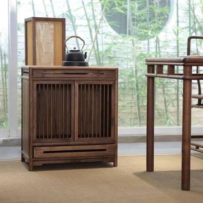 I1新中式茶水柜桶装水水中式小型老置榆木茶水柜下水桶UGC实木茶