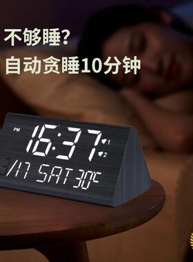 ?多功能年历pvcF$p$p^lx木质钟万数字ED木头钟L学生贪睡闹钟电子