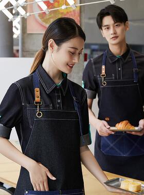 围裙用家厨房纯棉工服C2206女餐饮用男专士超市酒楼围腰log作o印