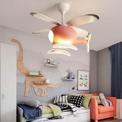 灯儿吊童飞机灯男孩灯女孩50房间扇卧室带风扇灯直升飞机吊灯静音