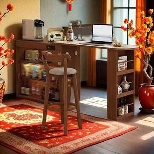 实木台吧一体ZGL式餐边柜开放桌正客厅新款酒吧形商用方折叠