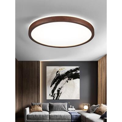 胡桃木色新式厅灯吸顶37876客中灯古典实木卧室超长薄上下发光方