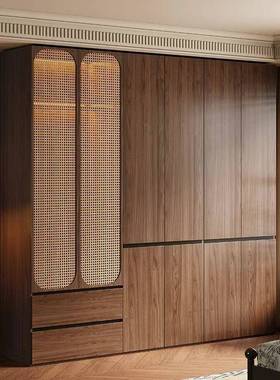 中古风实木衣柜用卧室新款胡桃成品柜子VTW家编复古多挂色衣藤大