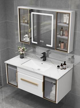 cs轻岩板智能473室柜组合洗手洗脸陶瓷一体台镜盆卫生间奢实浴木