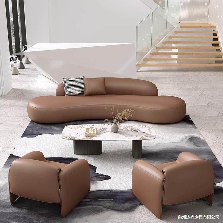 简洽约现办代公沙发茶几合酒店组接待处700谈休闲商务弧形皮艺沙