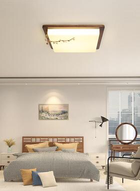 新中式约护灯客厅灯吸顶灯长方胡桃木铜色中眼国风79890简形实木