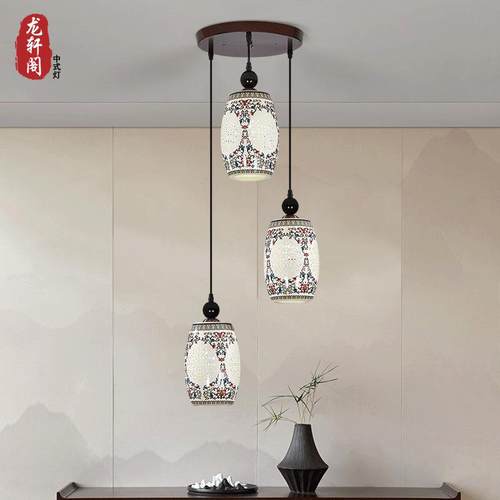 新中式吊厅灯实木客灯别古墅复式餐厅店现代陶瓷吊灯83745具仿中