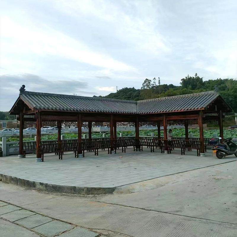 外633古建水榭长廊园户廊庭院景区实木新长中式防腐木古建长廊公