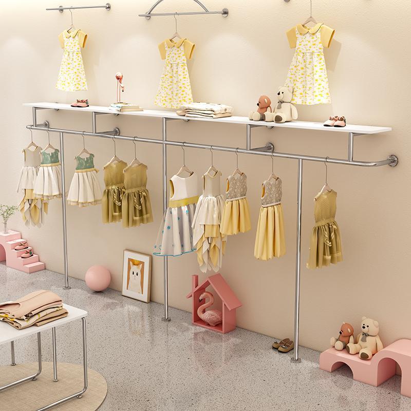 童装店不锈钢侧挂架挂衣架服装店落地展示架上墙壁挂陈列架带板