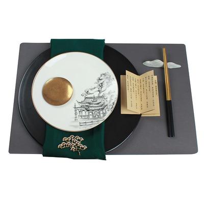 西餐盘餐盘套装样板房轻奢餐桌饰品古寺配亚黑垫盘吉祥经