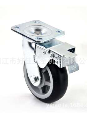 工厂150X50mm静音弧面黑色TPR双刹脚轮