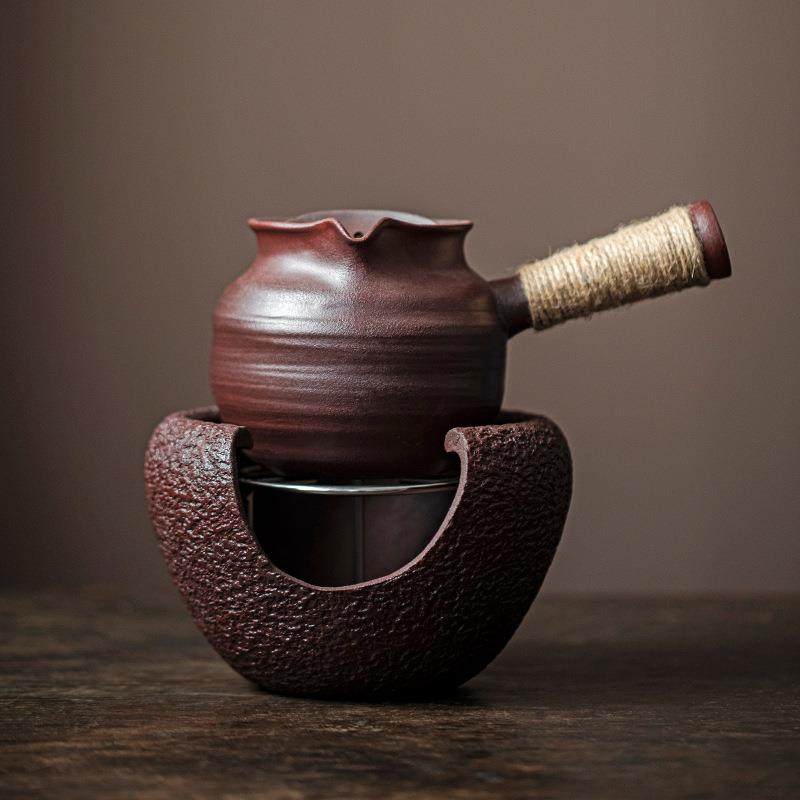带盖侧把烤茶罐粗陶罐罐茶土陶公道杯煮茶器家用煮茶壶烤茶炉