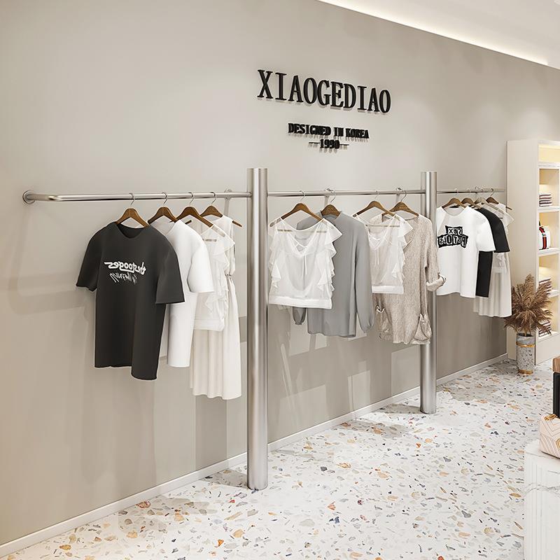 简约轻奢服装店展示架陈列架落地式不锈钢侧挂架时尚女装店粗管架