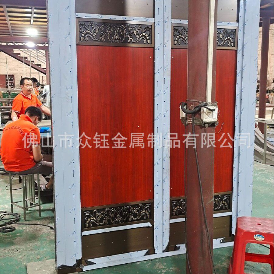 小区入户铜门新中式不锈钢门套拉丝仿铜复古雕花单元门