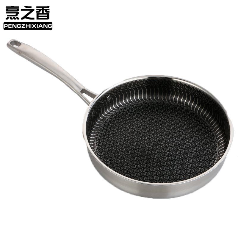 26CM新款不锈钢不粘平底全屏满花煎锅无油烟平底锅煎盘锅具