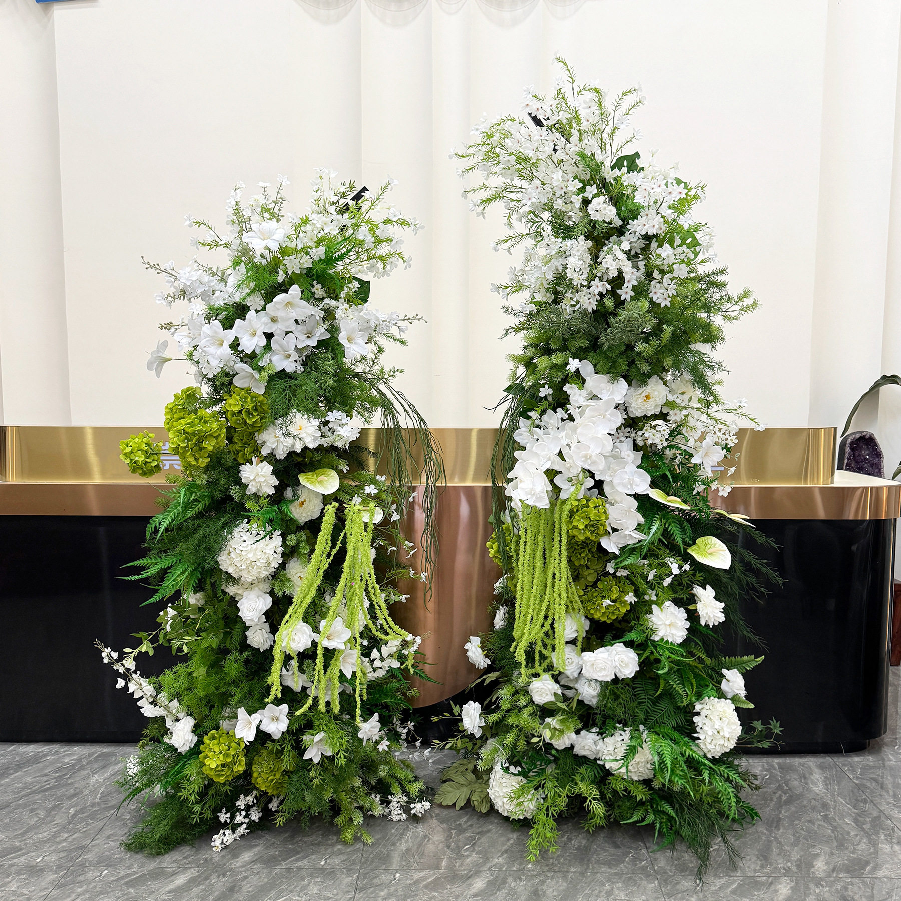 成品绿色仿真牛角花艺拱门婚庆活动场景装饰布置羊角花艺套装背景