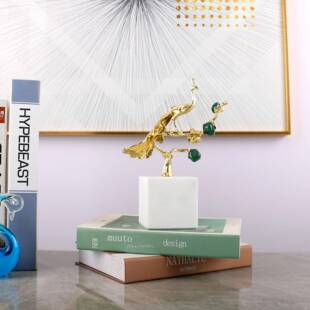 轻奢现代风栖枝头天然玛瑙石摆件客厅玄关样板间家居软装饰品