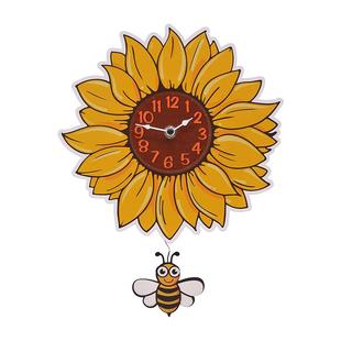 创意向日葵摇摆钟客厅卧室厨房装饰摆动蜜蜂挂钟静音钟表