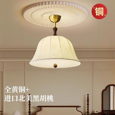 全铜复古客厅餐厅吊灯美式中古卧室北美黑胡桃木法式吧台书房