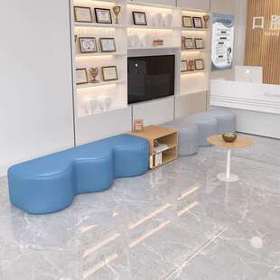 奶茶店咖啡馆小户型等待休闲区长条波浪型创意沙发茶几边柜组合凳