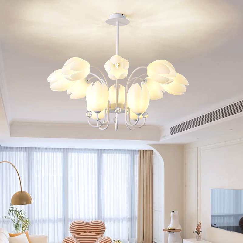吊灯客厅风扇灯田园奶油风花朵卧室旋转摇头电扇灯具全屋组合套餐