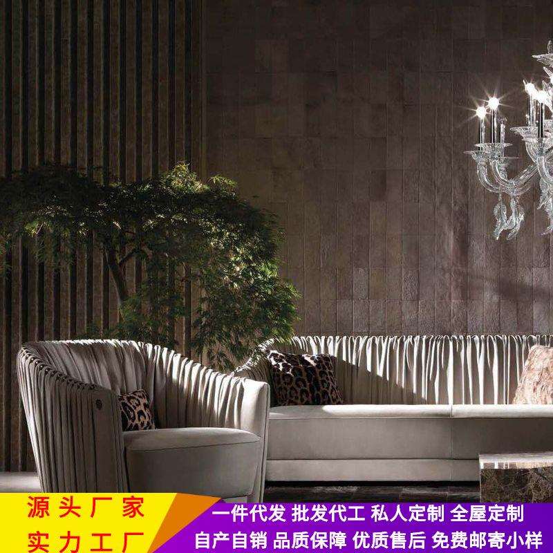 意大利轻奢布艺沙发现代大户型客厅别墅褶皱设计师简约新古典沙发