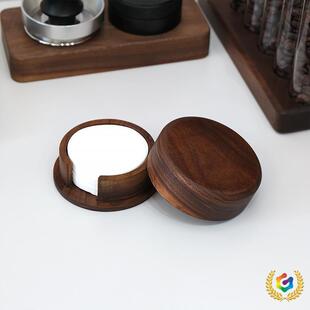 ⇗意式咖啡萃取过滤纸收纳盒胡桃木实木防尘收纳底座58/53/51mm通