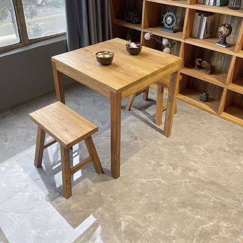 老榆木漫咖啡桌阳台休闲茶桌快餐小方桌实木吃饭餐桌正方形咖啡桌