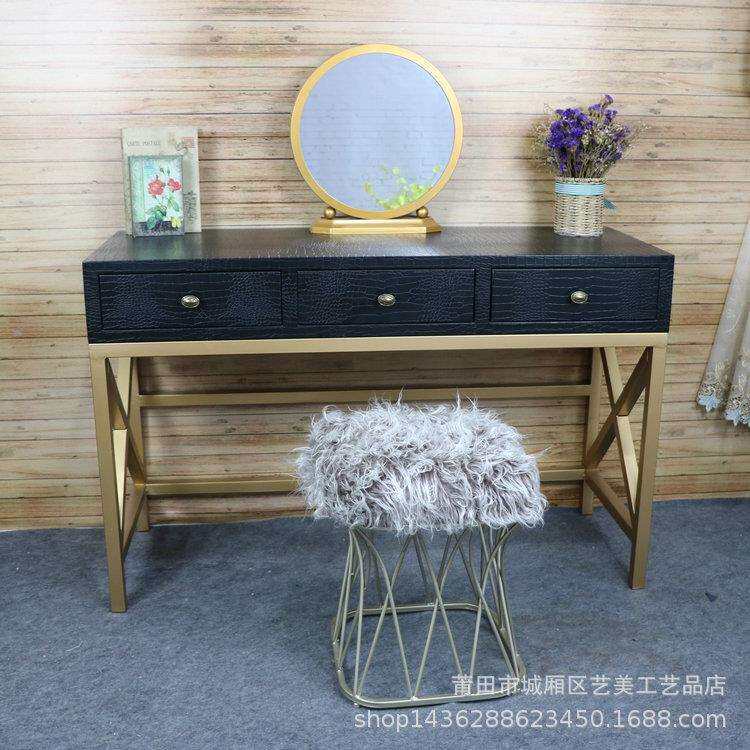 北欧现代简约卧室蓝色三抽梳妆台化妆桌梳妆桌化妆台