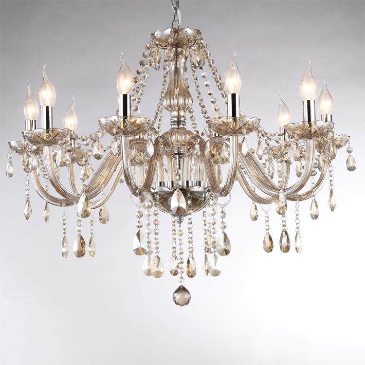 干邑色带灯罩6头水吊灯蜡烛灯酒工程灯客厅餐8124-6BL店厅灯楼晶