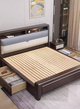 QAB紫金檀木高新中式实木床卧端大气现代简约双人床软主包靠卧室