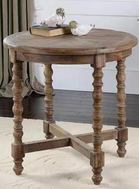 56498美式法式实木雕刻茶几中客厅古做旧中户型家用复古原木色茶