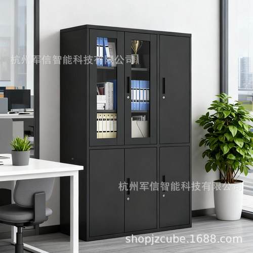 黑制钢办公室文件柜资料柜铁皮柜矮无带锁落地收柜纳跨色境储物厂