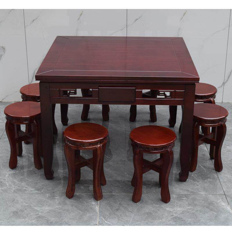 包邮实带抽屉正方形桌子馆饭桌978店桌椅组合四方面餐馆酒店木八