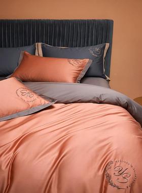 1笠00S长绒棉贡缎刺宽边支四件套ma100支纯色全棉纯棉绣床品床单