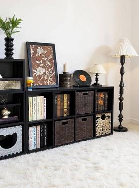 木书柜储物柜一体靠墙自由组XVI合实柜黑色客卡克格子柜厅展示柜