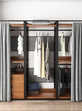 步入式KTQ木衣柜架衣帽间置物实架落地开金属铁艺放式衣卧室挂衣