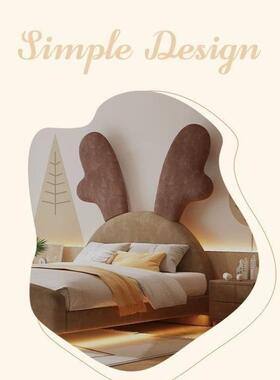 儿床男孩女孩悬浮绒布童布卡通床简CBM单约1米5实木人床小鹿奶油