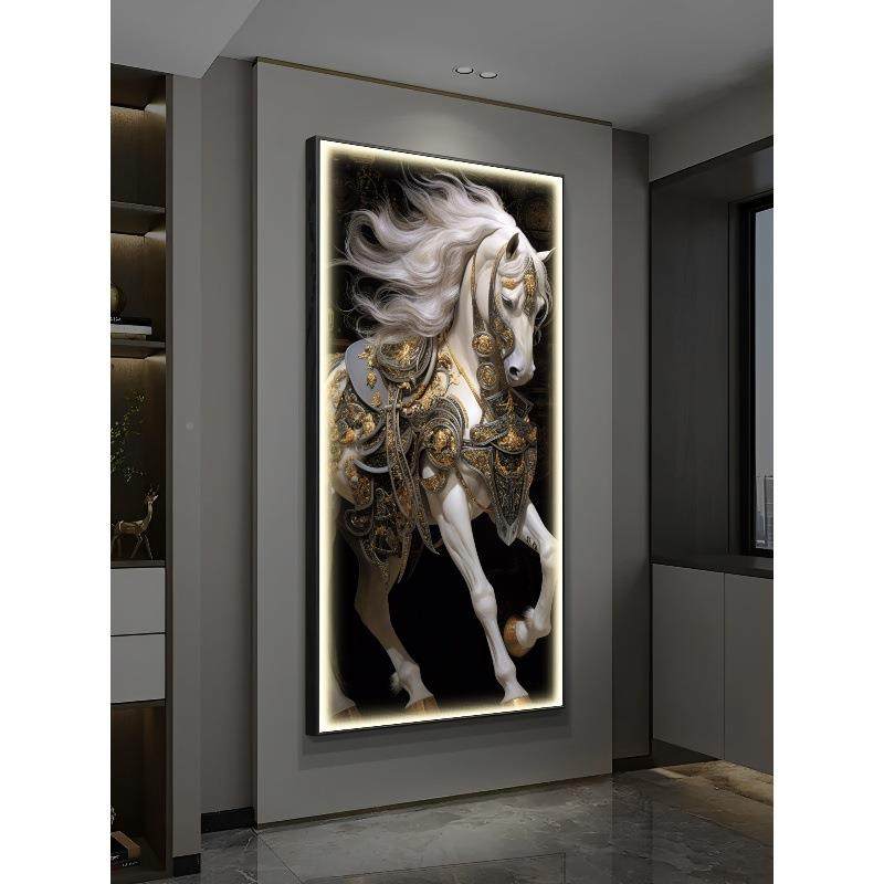 马到功玄关装饰画大气马图客骏厅画现代LYSJ2023轻成奢走廊壁过道