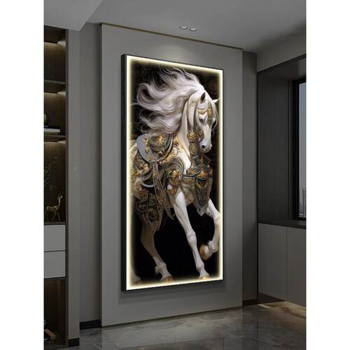 马到功玄关装饰画大气马图客骏厅画现代LYSJ2023轻成奢走廊壁过道