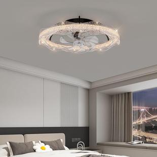 全光谱铂481晶树脂式 极简海浪流光卧室风扇灯房间摇头吊扇中山灯