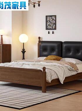 中古床风实木1.5m单人床D0111.8双人软床法式米复古主卧室黑色靠