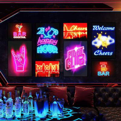 酒吧挂画ED发光LK02749霓虹灯啤酒图案面装饰餐吧烧烤店墙KTV清装